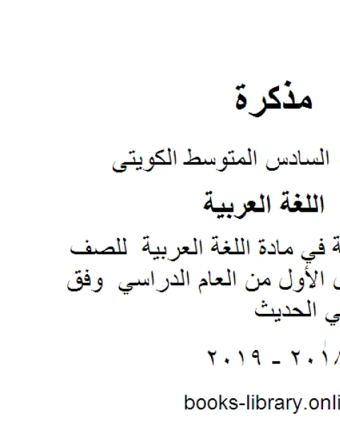 كتاب تدريبات نحوية في مادة اللغة العربية للصف السادس للفصل الأول من العام الدراسي وفق المنهاج الكويتي الحديث لـ المؤلف مجهول