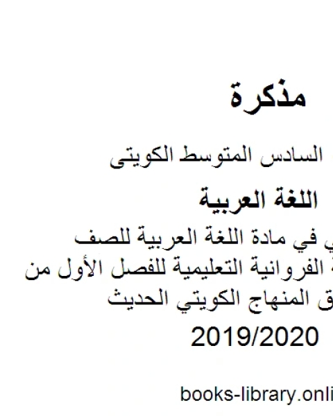 كتاب نموذج اجابة حولي في مادة اللغة العربية للصف السادس في منطقة الفروانية التعليمية للفصل الأول من العام الدراسي وفق المنهاج الكويتي الحديث لـ المؤلف مجهول