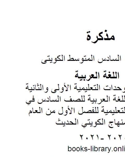 كتاب الثروة اللغوية للوحدات التعليمية الأولى والثانية والثالثة في مادة اللغة العربية للصف السادس في منطقة الفروانية التعليمية للفصل الأول من العام الدراسي وفق المنهاج الكويتي الحديث لـ المؤلف مجهول